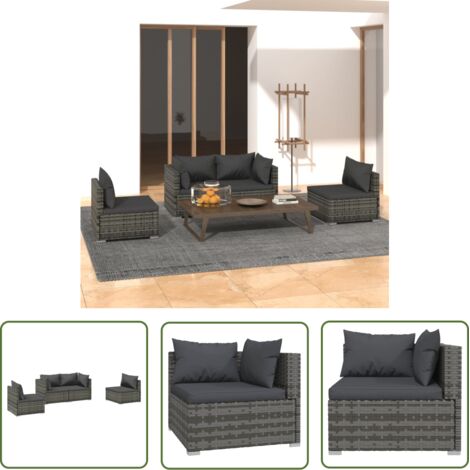 Salon de jardin 4 pcs,Mobilier de terrasse,Table et Chaise pour Relax avec coussins Résine tressée Gris -YZ903707 (1/5)