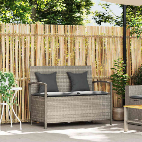Banc de rangement de jardin Banc extérieur Banquette de jardin avec coussin gris clair polyrotin (1/5)