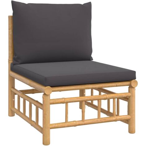 Canapé central de jardin Divan de jardin avec coussins gris foncé bambou (1/5)