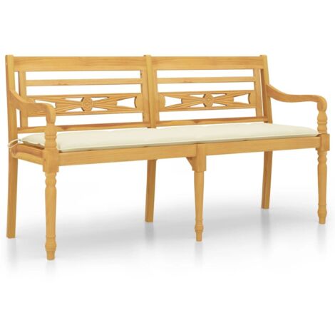 Banc jardin Banc extérieur Banquette de jardin Batavia avec coussin crème 150 cm Bois de teck massif (1/5)