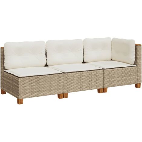 Canapé de jardin  Divan de jardin avec coussins 3 places beige résine tressée