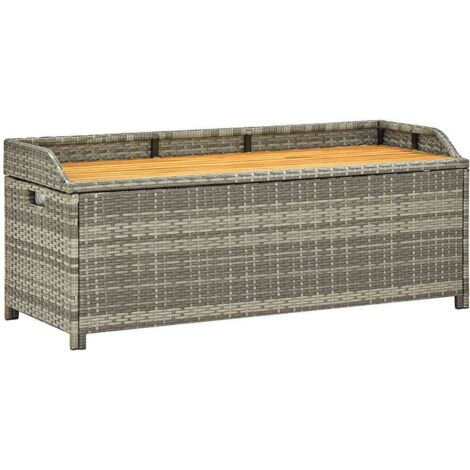 Banc de rangement de jardin  Banc extérieur  Banquette de jardin 120 cm Résine tressée Gris (1/5)
