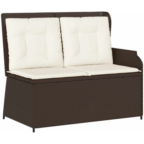 Banc de jardin Banc extérieur Banquette de jardin avec coussin Noir et blanc crème polyrotin (1/5)