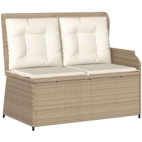 Banc de jardin Banc extérieur Banquette de jardin avec coussin Noir et blanc crème polyrotin (1/5)