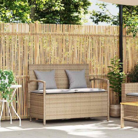 Banc de rangement de jardin  Banc extérieur  Banquette de jardin avec coussin beige résine tressée (1/5)
