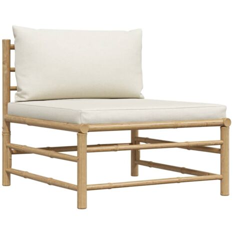 Canapé central de jardin Divan de jardin avec coussins blanc crème Bambou (1/5)