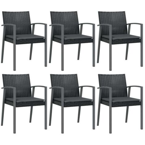 Chaises de jardin et coussins lot de 6 Chaises d'extérieur noir 56,5x57x83 cm rotin (1/5)