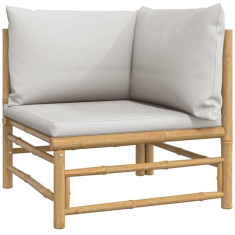 Canapé d'angle de jardin Divan de jardin avec coussins gris clair bambou (1/5)