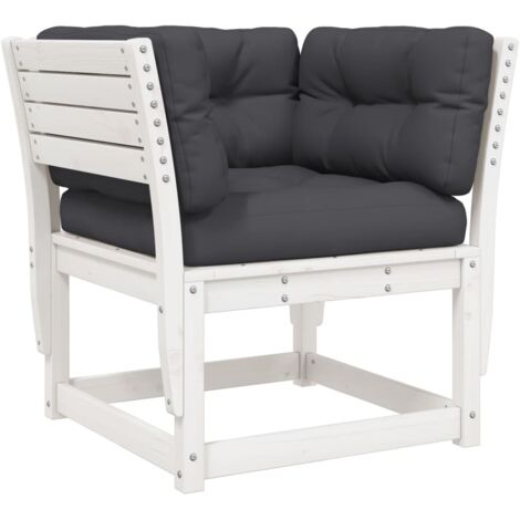 Canapé de jardin Divan de jardin accoudoir avec coussins blanc bois massif pin (1/5)