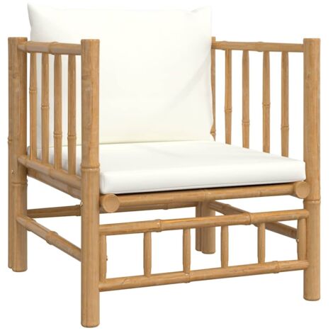 Canapé de jardin Divan de jardin avec coussins blanc crème bambou (1/5)