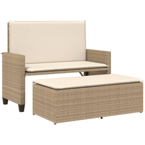 Banc de jardin Banc extérieur Banquette de jardin et coussins et repose-pied beige résine tressée (1/5)