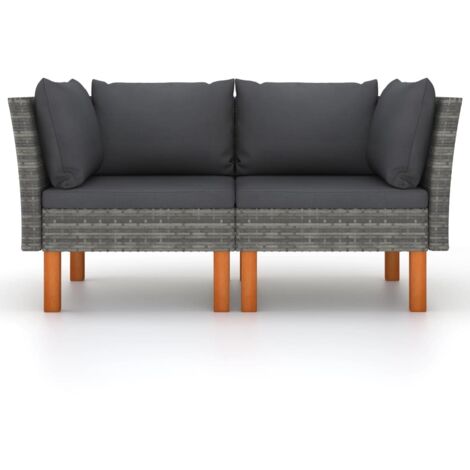 Canapés d'angle 2pcs Divan de jardin Résine tressée et bois d'eucalyptus massif (1/5)
