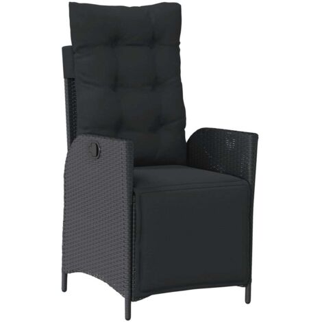 Chaise inclinable de jardin Chaise d'extérieur et repose-pied noir résine tressée (1/5)