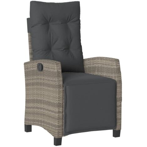 Chaise inclinable de jardin Chaise d'extérieur et repose-pied gris résine tressée (1/5)