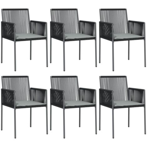 Chaises de jardin et coussins lot de 6 Chaises d'extérieur noir 54x60,5x83,5 cm (1/5)