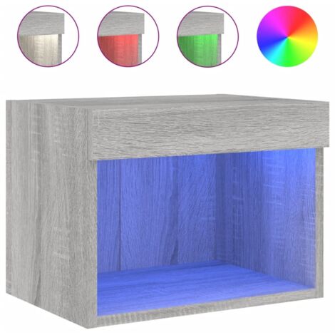 Table de chevet  Cabinet de chevet  Table de nuit murale avec lumières LED sonoma gris (1/5)