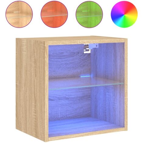Table de chevet Cabinet de chevet Table de nuit murale avec lumières LED chêne sonoma (1/5)