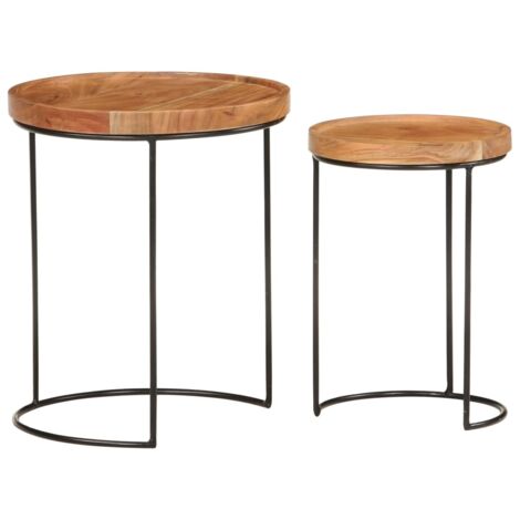 Ensemble de table basse 2 pcs Table de salon Table de café bois d'acacia massif et acier (1/5)