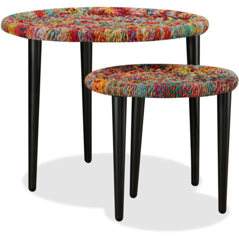 Table basse 2 pcs Table de salon Table de café Détails tissés chindi Multicolore (1/5)