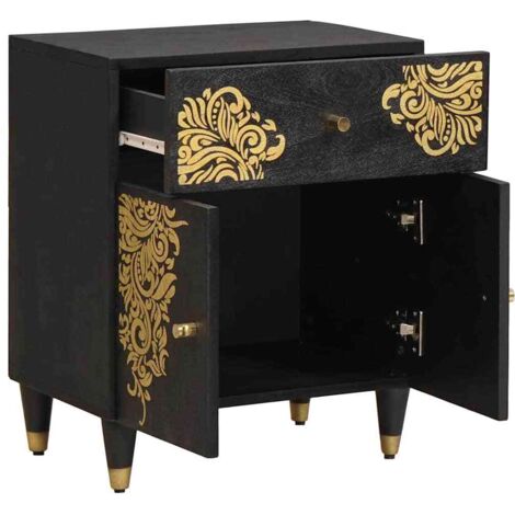 Table de chevet Cabinet de chevet Table de nuit avec porte avec tiroir Noir 50 x 33 x 60 cm (1/5)