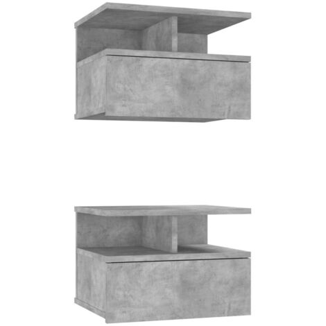Tables de chevet flottantes 2 pcs Cabinet de chevet Table de nuit Gris béton Bois d'ingénierie (1/5)