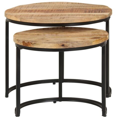 Tables gigognes 2 pcs  Table de salon  Table de café Bois de manguier brut