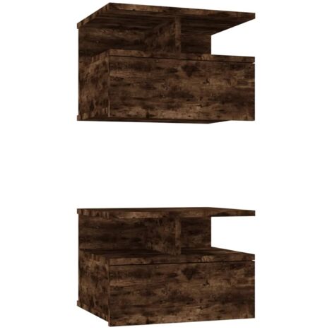 Tables de chevet flottantes 2 pcs Cabinet de chevet Table de nuit Chêne fumé Bois d’ingénierie (1/5)