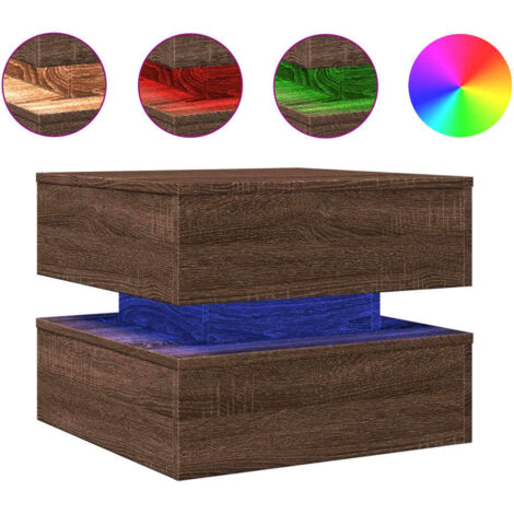 Table basse Table de salon Table de café avec lumières LED chêne marron 50x50x40 cm (1/5)