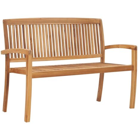 Banc de jardin Banc extérieur Banquette de jardin empilable et coussin 128,5cm Bois de teck massif (1/5)