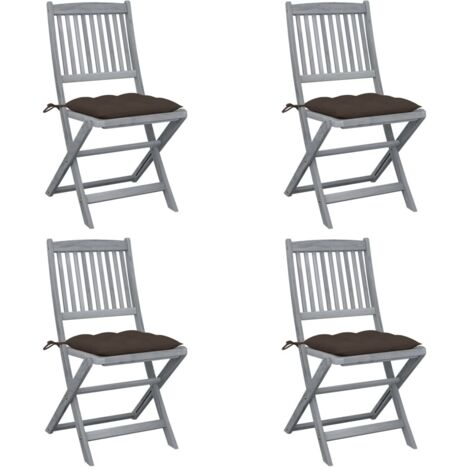 Lot de 4 Chaises pliables d'extérieur avec coussins Chaise de jardin Fauteuil de jardin Bois d'acacia BSRHS829316 (1/5)