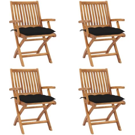 4 pcs Chaises pliables de jardin avec coussins, Chaises de jardin à dîner, Fauteuils de jardin Teck solide BGT60020 (1/5)