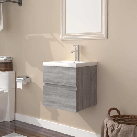 Meuble lavabo, Armoire d'Évier avec lavabo avec bassin intégré Sonoma gris Bois d'ingénierie BVM83850 (1/5)