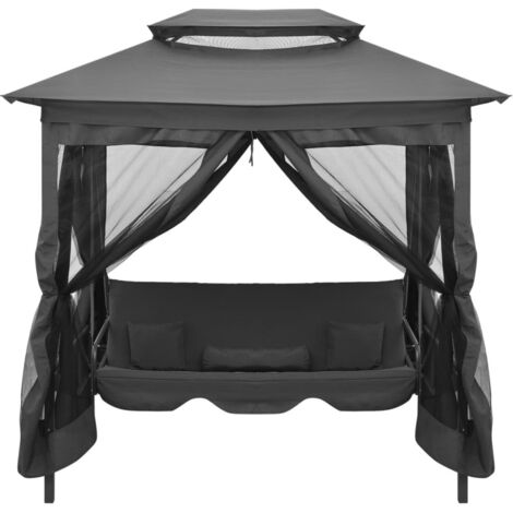 INLIFE Balancelle convertible à auvent Anthracite 220x160x240 cm Acier (1/5)