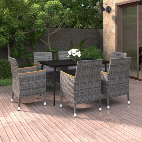 Lot de 7 Ensemble à dîner et coussins,Mobilier Table+Chaises de jardin Résine tressée Verre -93708 (1/5)