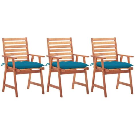 Lot de 3 Chaises à dîner d'extérieur,Fauteuils de Salle à Manger avec coussins Acacia massif -TF55562 (1/5)