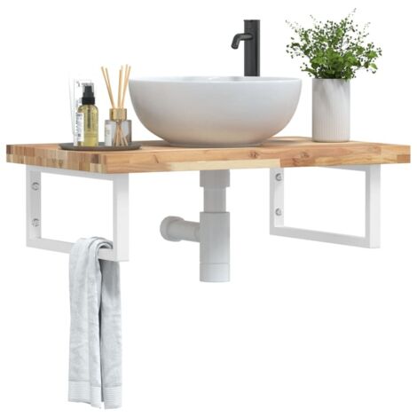 Étagère de Salle de Bain, Étagère de vasque murale, Meuble sous Vasque acier et bois massif d'acacia FR151960 Maison Chic (1/5)
