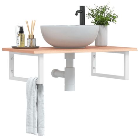 Étagère de Salle de Bain, Étagère de vasque murale, Meuble sous Vasque acier et bois de chêne massif FR230136 Maison Chic (1/5)