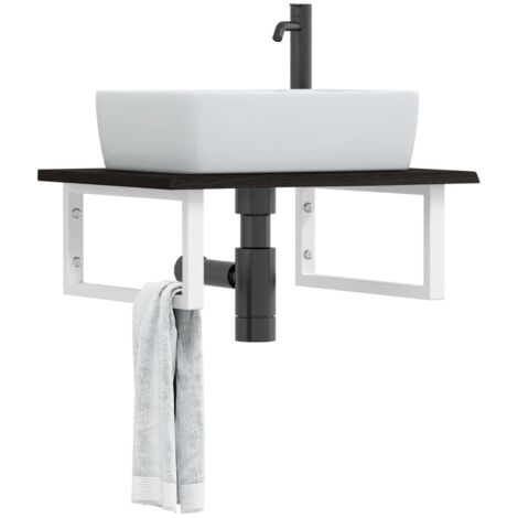Étagère de Salle de Bain, Étagère de vasque murale, Meuble sous Vasque acier et bois de chêne massif FR692094 Maison Chic (1/5)