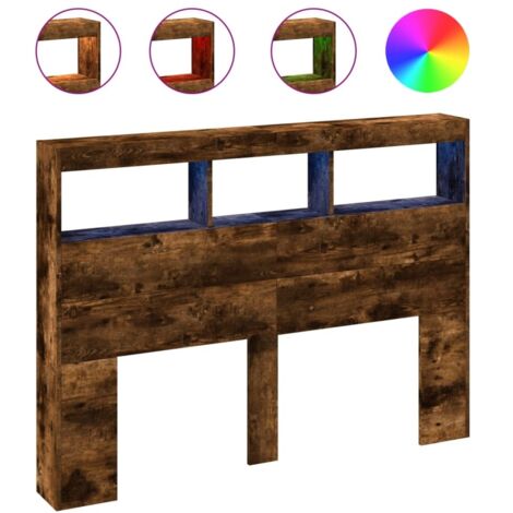 Armoire Tête de lit,Panneau décoratif avec LED chêne fumé 140x17x102 cm CFW4196507 (1/5)