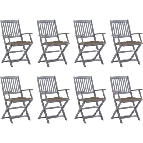 8 pcs Chaises pliables d'extérieur avec coussins Chaise de jardin Fauteuil de jardin Bois d'acacia BSRHS300137 (1/5)
