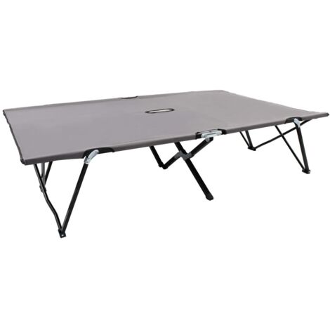 Chaise longue pliable 2 places Bain de soleil Transat de relaxation Gris Acier BSRHS799730 (1/5)