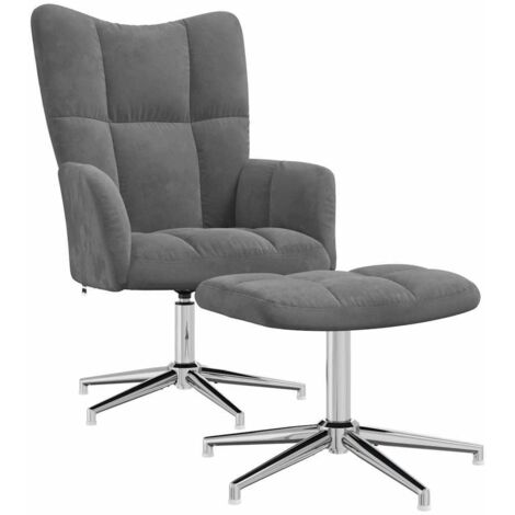 Chaise de relaxation avec repose-pied  Fauteuil de relaxation  Chaise de Salon Relax Intérieur Gris foncé Velours BSRHS294860 (1/5)