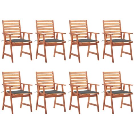 FIMEI Chaises à dîner d'extérieur 8 pcs avec coussins Acacia massif (1/5)