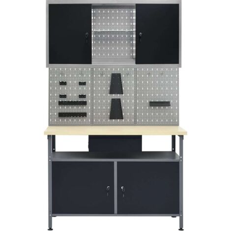 INLIFE Établi avec 3 panneaux muraux et 1 armoire (1/5)
