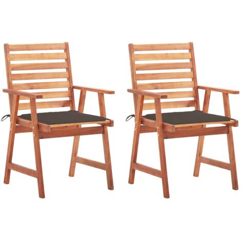 Lot de 2 Chaises à dîner d'extérieur,Fauteuils de Salle à Manger avec coussins Acacia massif -TF94371 (1/5)