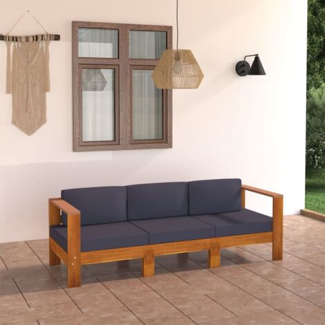 Canapé classique à 3 places,Sofa Rétro pour Relax de jardin et coussins gris foncé Acacia massif -Q7801 (1/5)