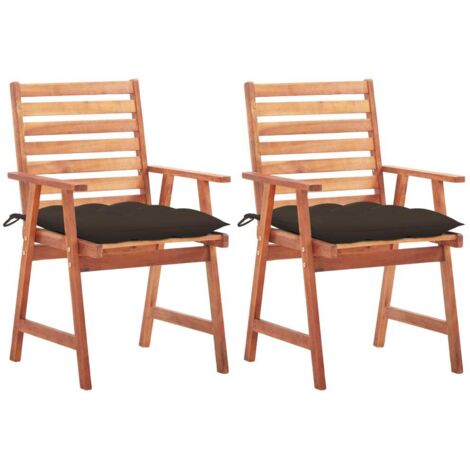 Lot de 2 Chaises à dîner d'extérieur,Fauteuils de Salle à Manger avec coussins Acacia massif -TF91479 (1/5)