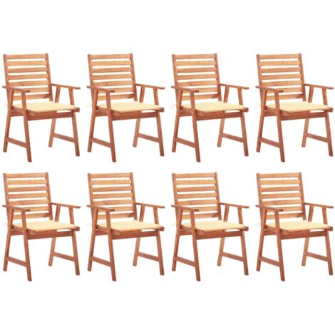 Lot de 8 Chaises à dîner d'extérieur,Fauteuils de Salle à Manger avec coussins Acacia massif -TF35815 (1/5)