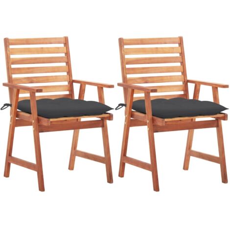Lot de 2 Chaises à dîner d'extérieur,Fauteuils de Salle à Manger avec coussins Acacia massif -TF83371 (1/5)