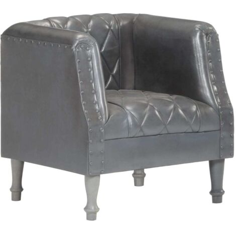 Fauteuil  Fauteuil de Relaxation Fauteuil Salon Gris Cuir véritable de chèvre 64371 (1/5)